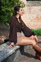 Camicia in seta con manica a palloncino | Marrone cioccolato