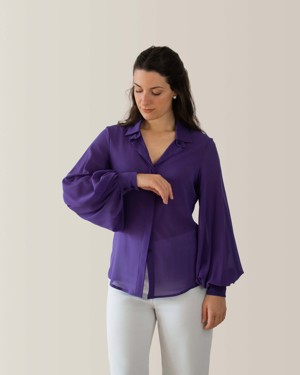 Camicia da donna in seta | manica a palloncino