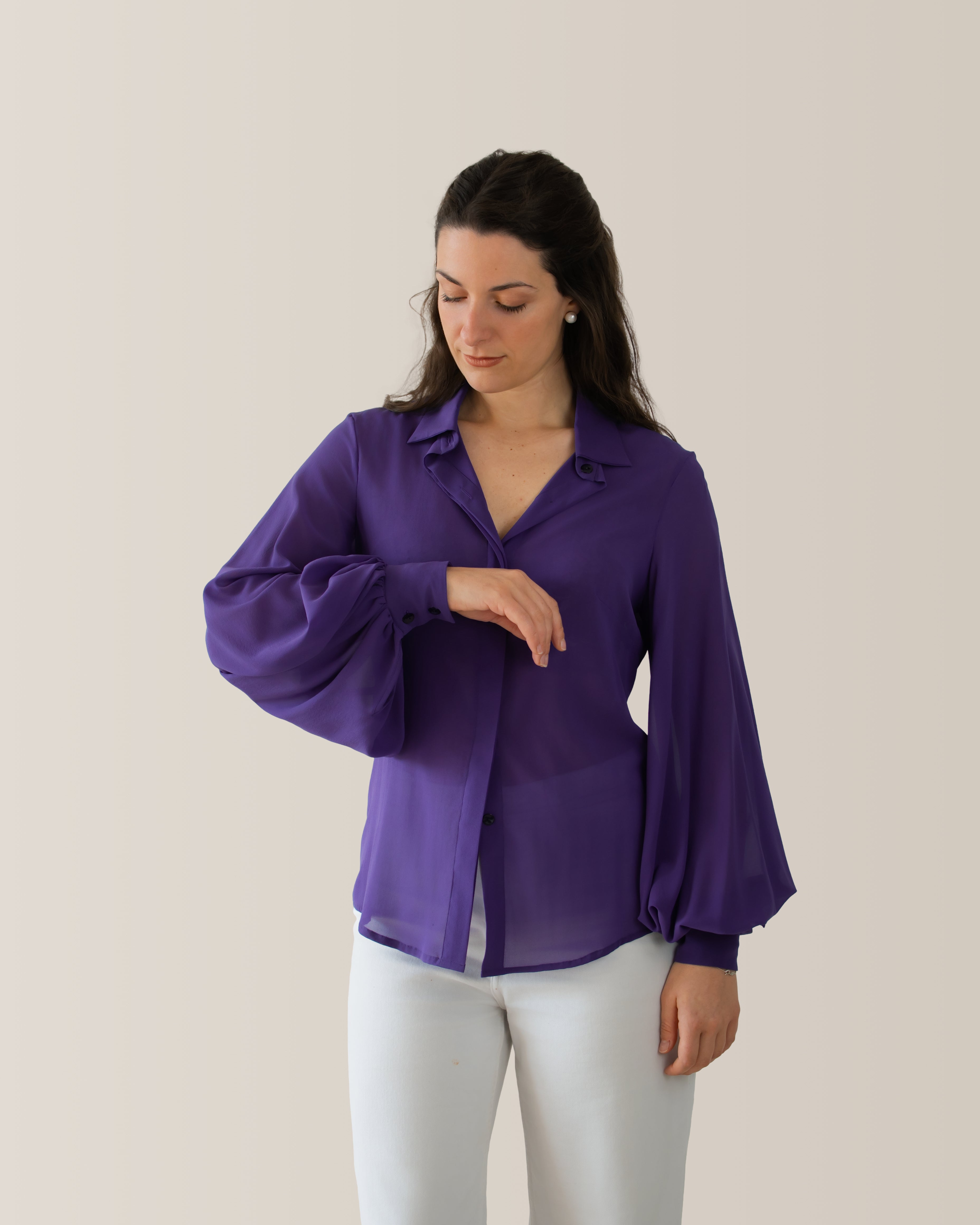 Camicia in seta con manica a palloncino | Viola Indigo