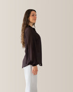 Camicia in seta con manica a palloncino | Marrone cioccolato