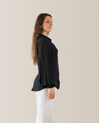 Camicia in seta con manica a palloncino | Nero