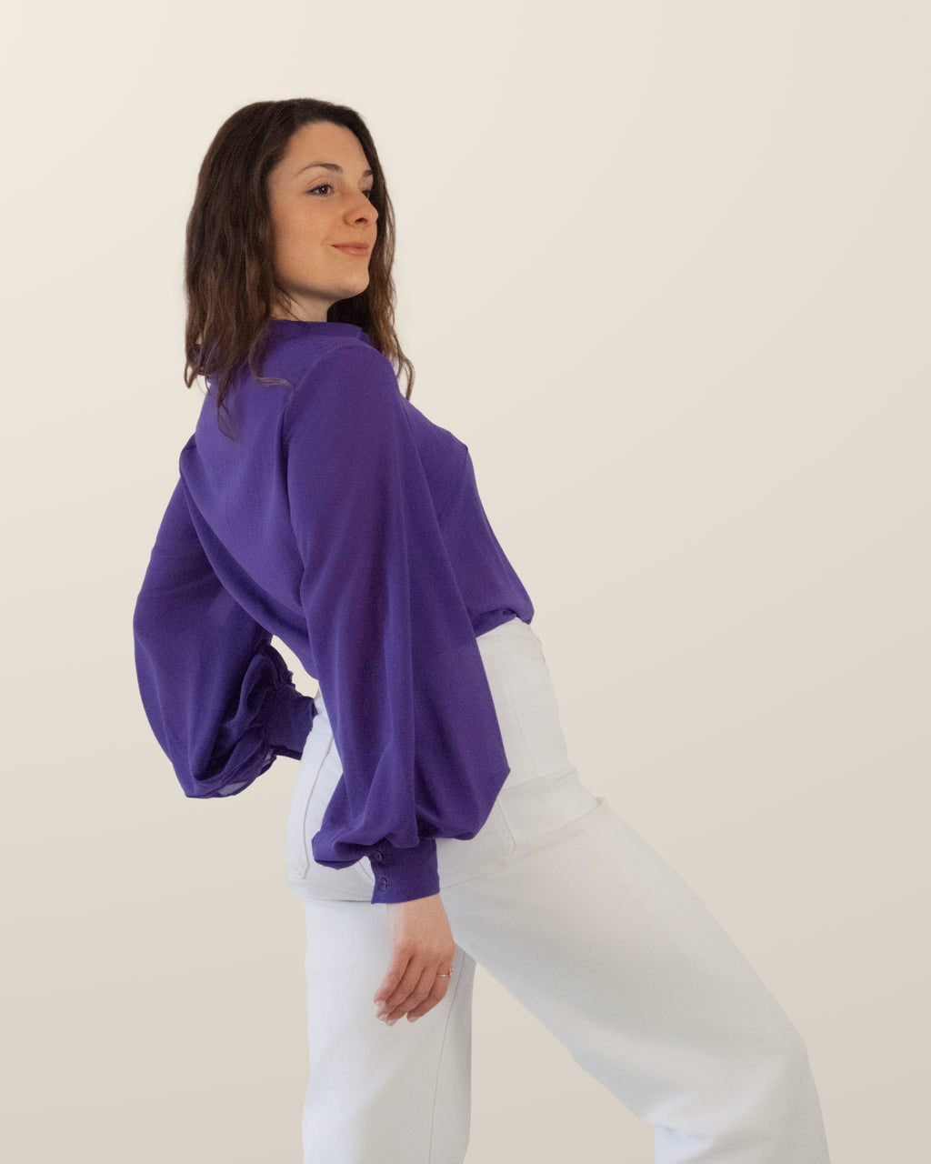 Camicia in seta con manica a palloncino | Viola Indigo