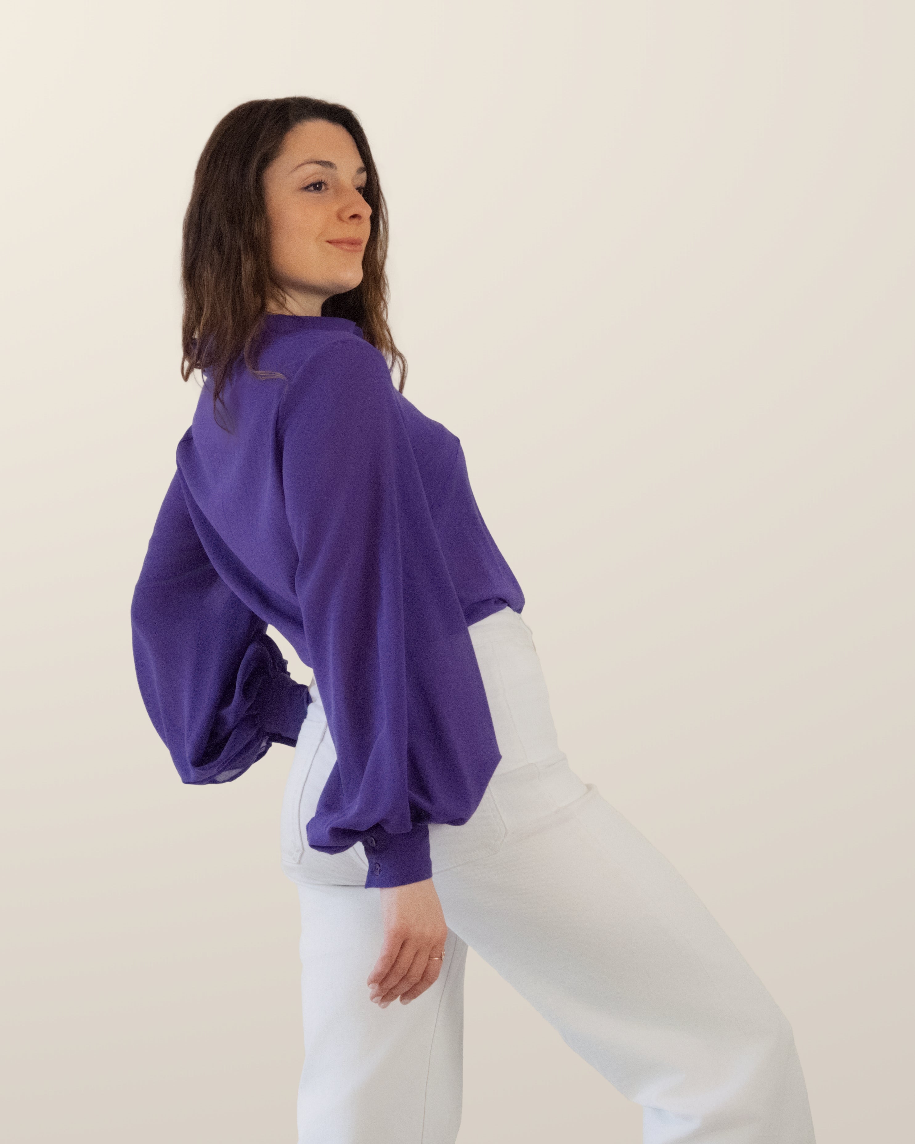 Camicia in seta con manica a palloncino | Viola Indigo