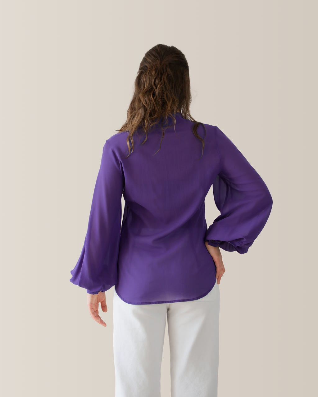 Camicia in seta con manica a palloncino | Viola Indigo