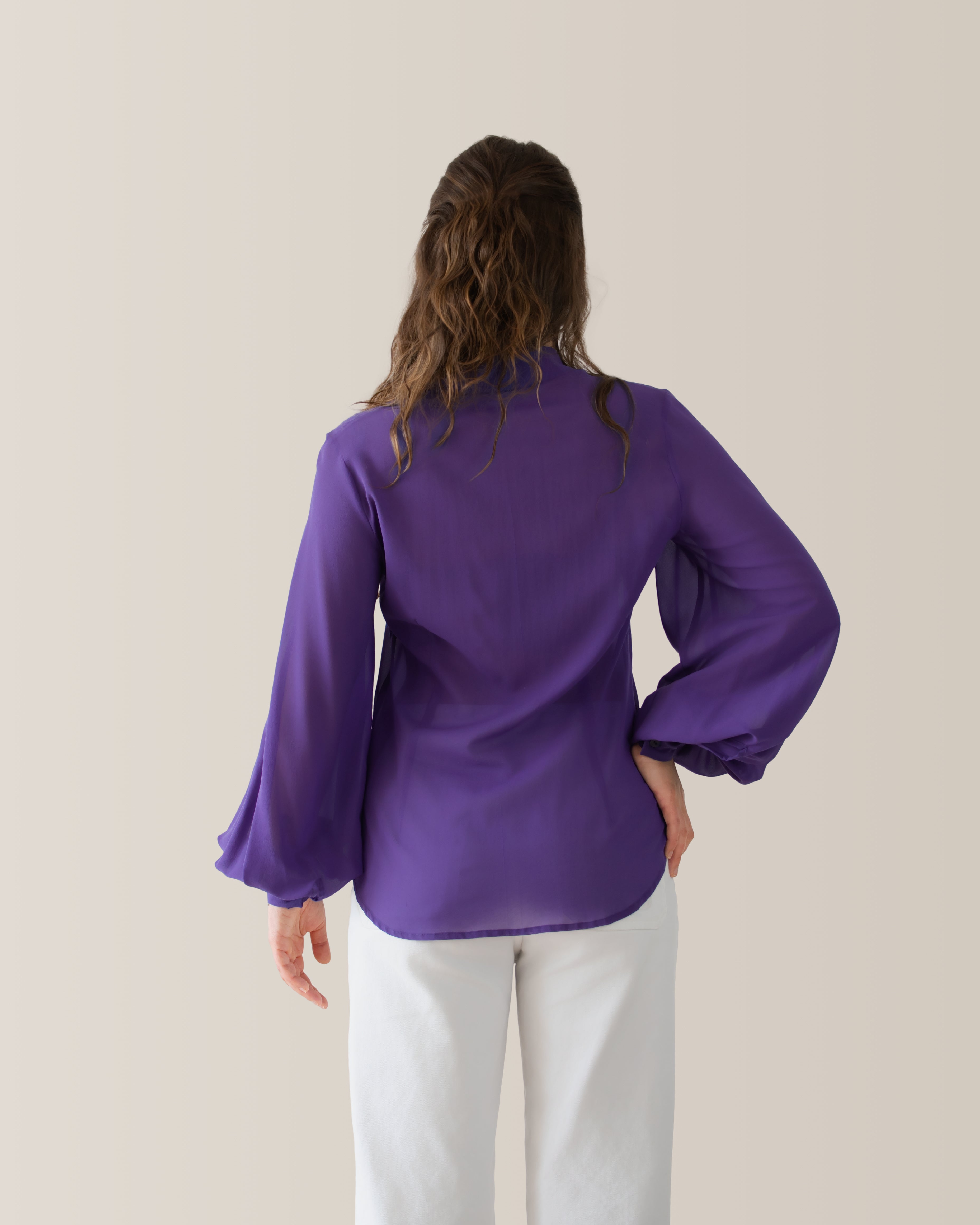 Camicia in seta con manica a palloncino | Viola Indigo