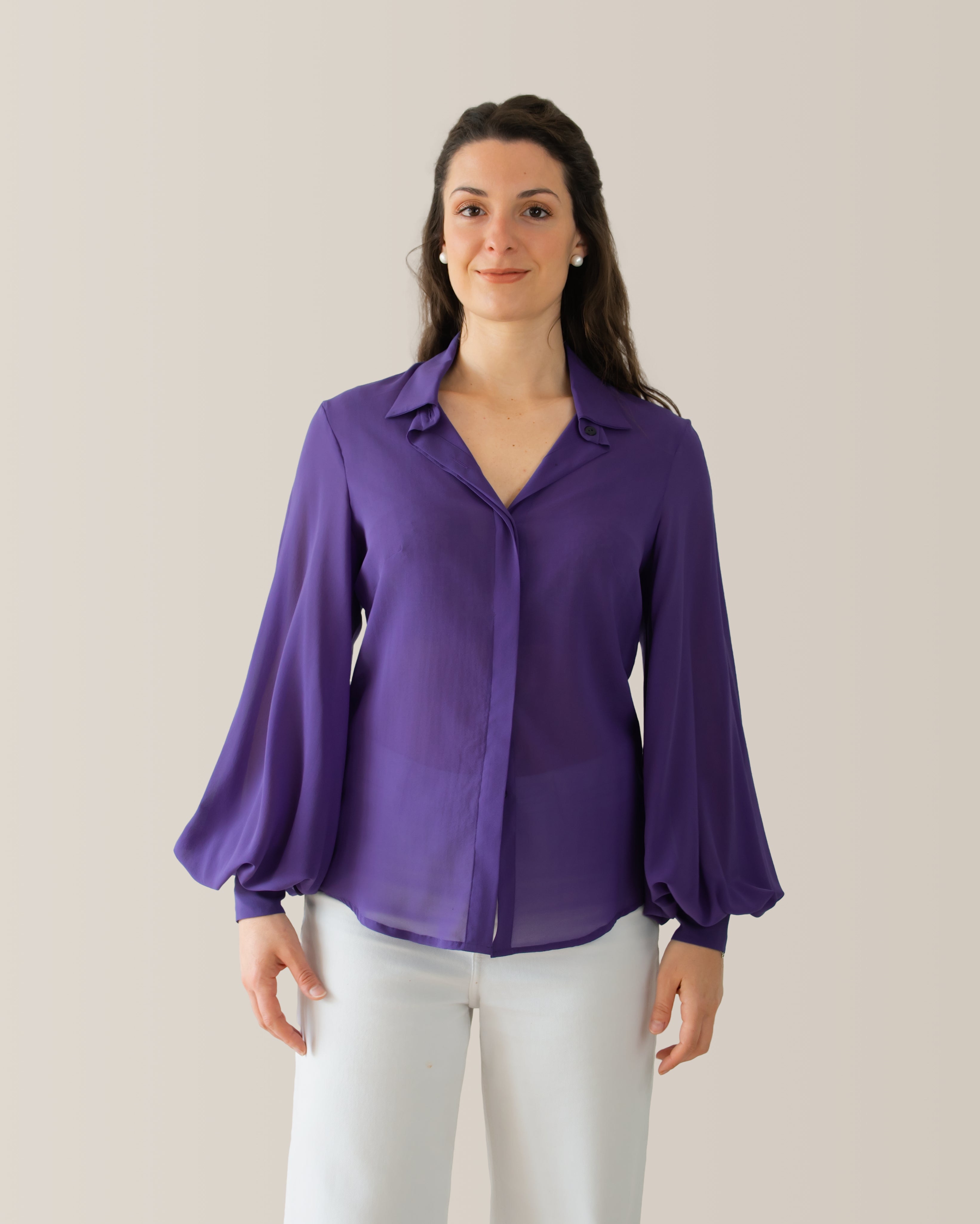 Camicia in seta con manica a palloncino | Viola Indigo
