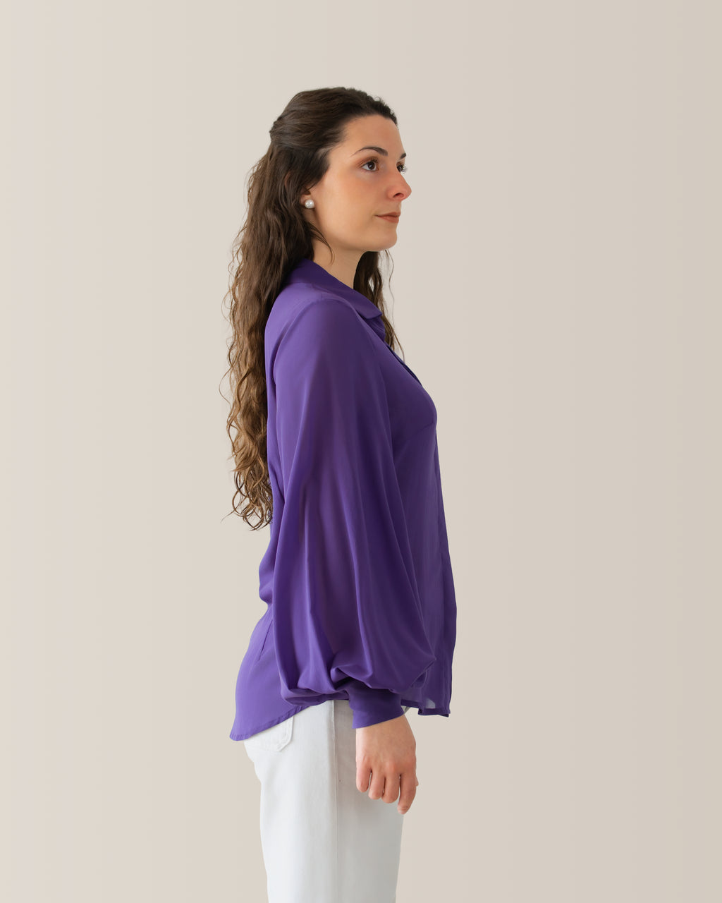 Camicia in seta con manica a palloncino | Viola Indigo