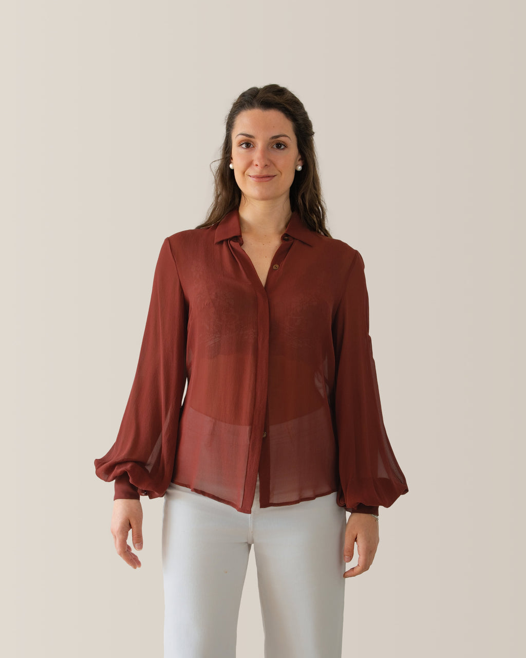 Camicia da donna in seta | manica a palloncino
