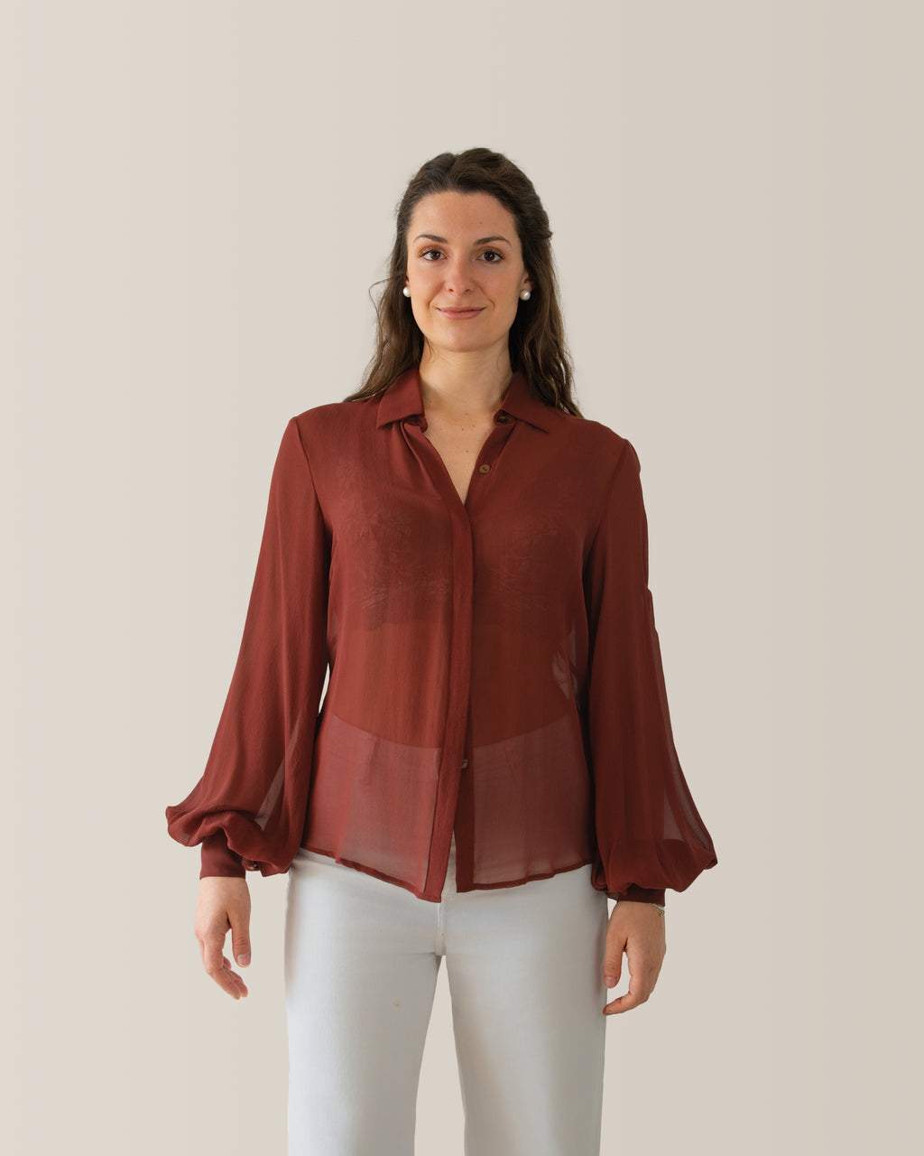 Camicia in seta con manica a palloncino | Terra di Siena