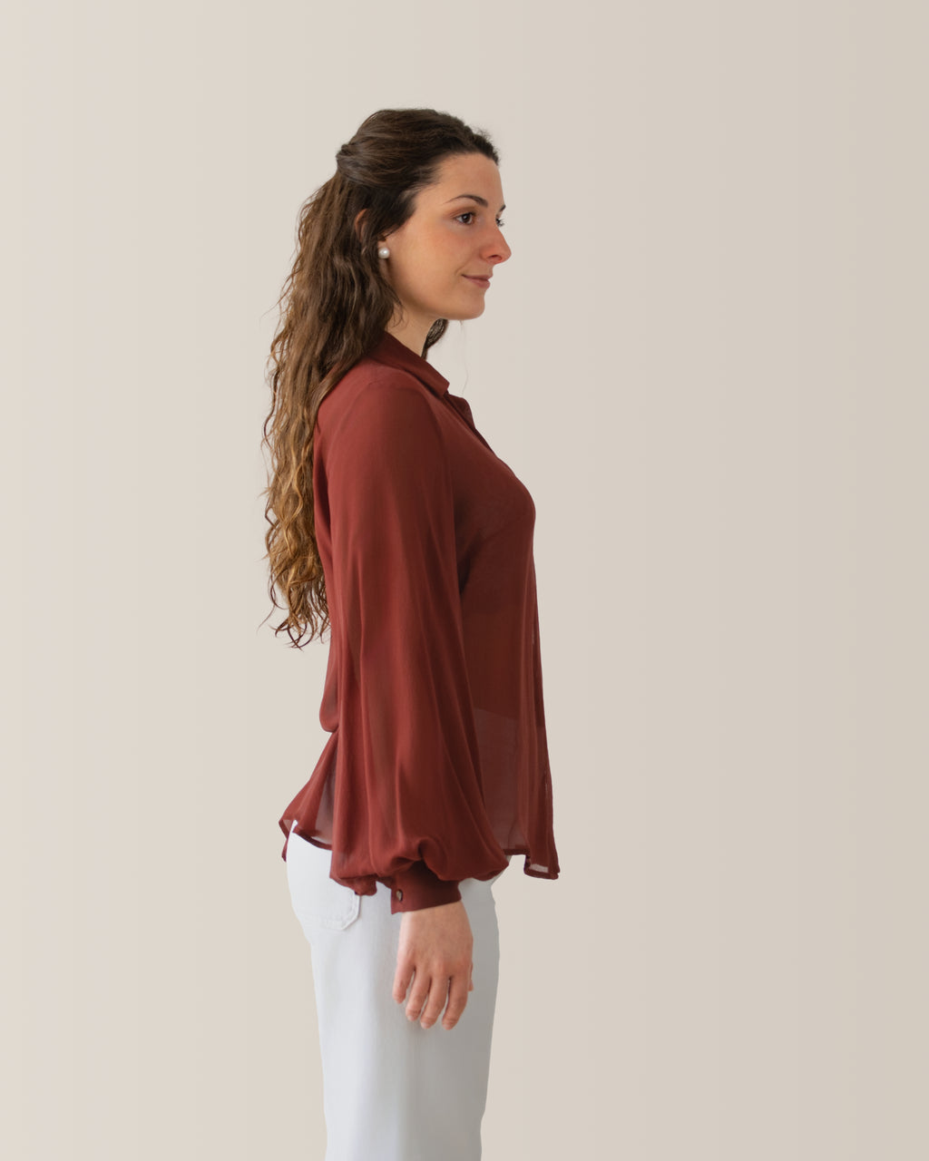 Camicia in seta con manica a palloncino | Terra di Siena