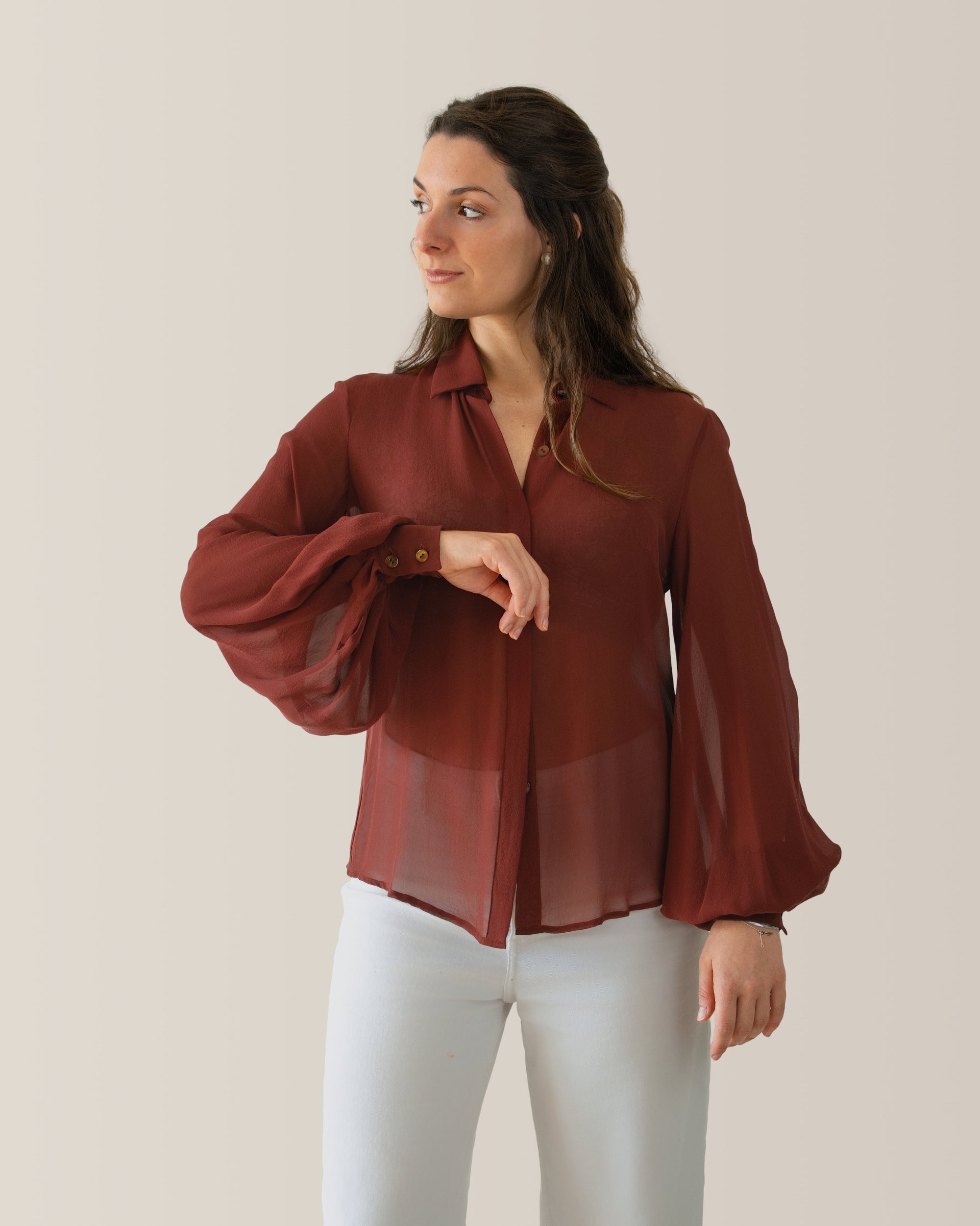 Camicia da donna in seta | manica a palloncino