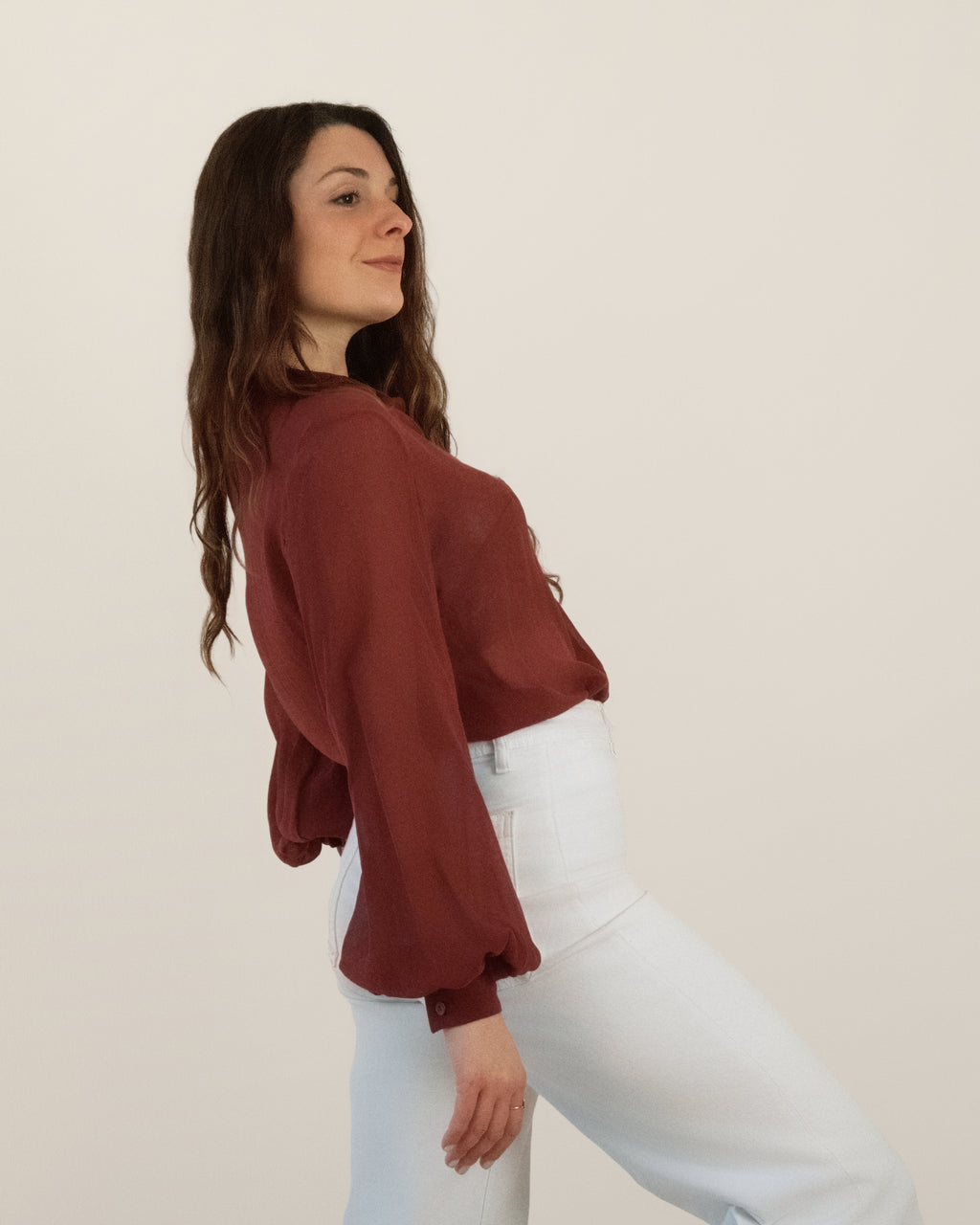 Camicia in seta con manica a palloncino | Terra di Siena