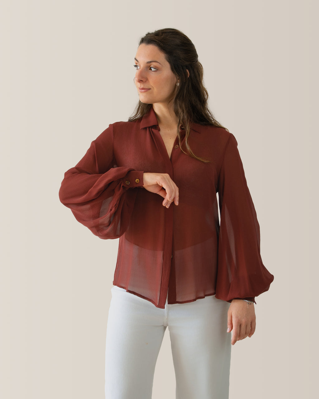 Camicia in seta con manica a palloncino | Terra di Siena