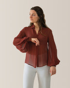 Camicia in seta con manica a palloncino | Terra di Siena