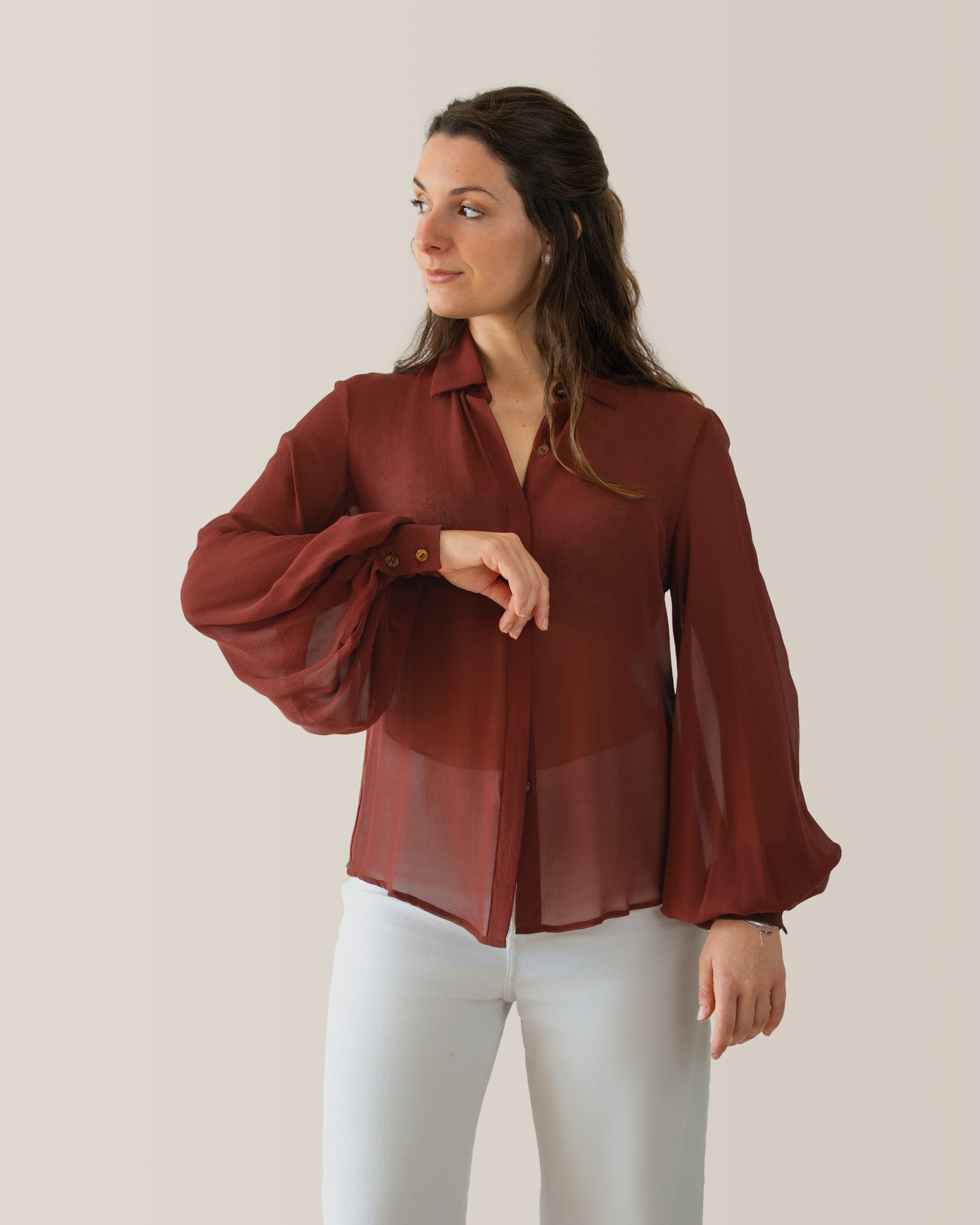 Camicia in seta con manica a palloncino | Terra di Siena