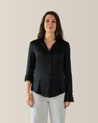 Camicia classica in raso di seta | Nero