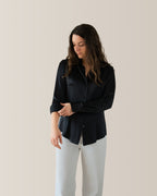 Camicia classica in raso di seta | Nero