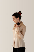 Camicia classica in raso di seta | Crema