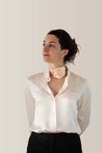 Camicia classica in raso di seta | Bianco Perla