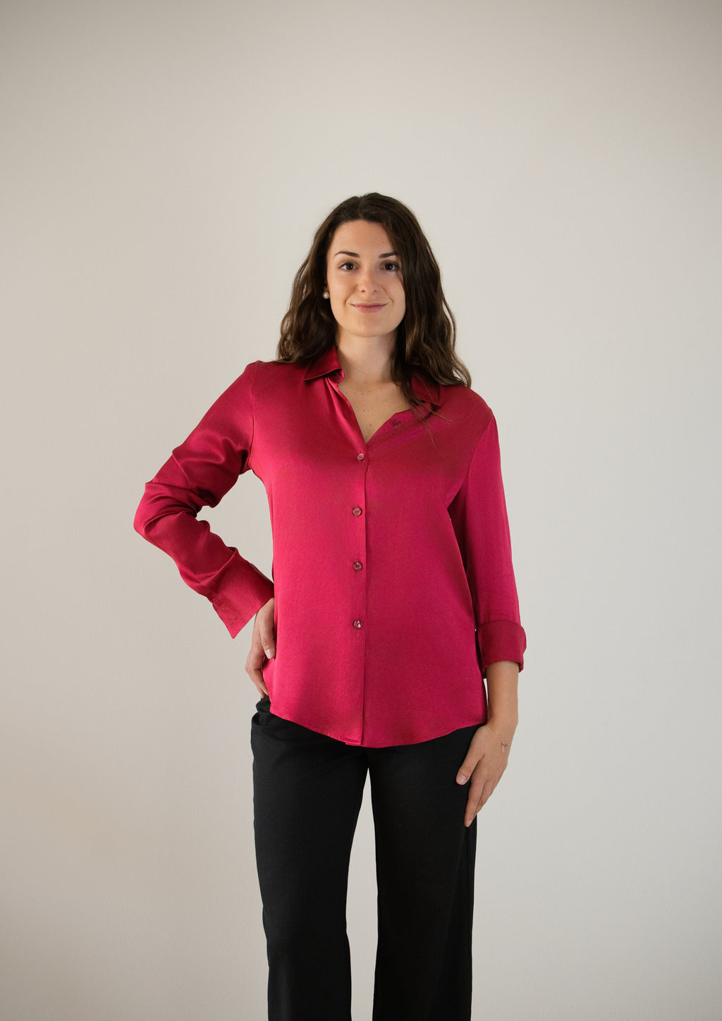 Camicia classica in raso di seta | Burgundy