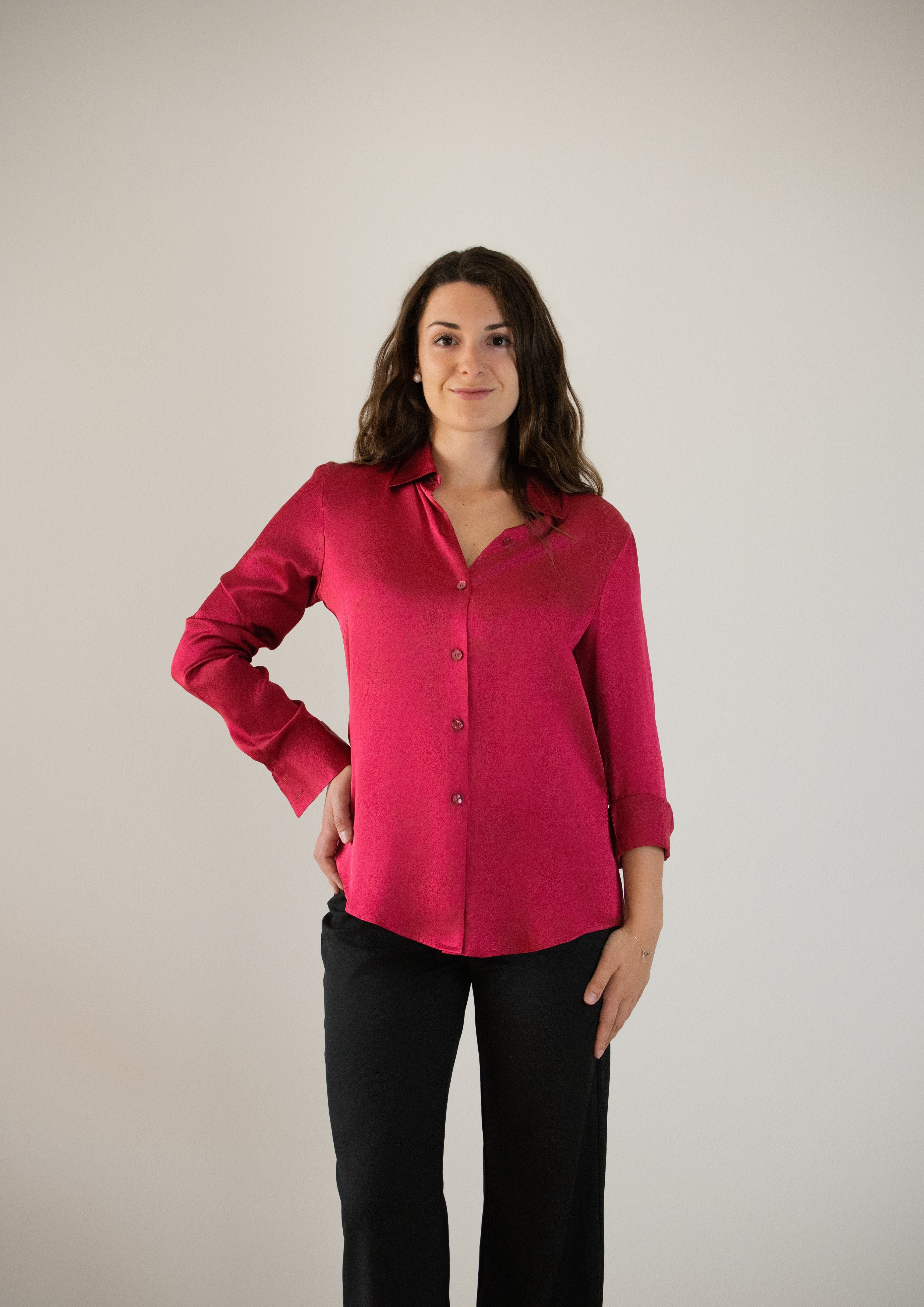 Camicia classica in raso di seta | Burgundy