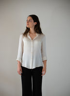 Camicia classica in raso di seta | Bianco Perla