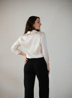 Camicia classica in raso di seta | Bianco Perla