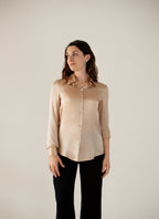 Camicia classica in raso di seta | Crema