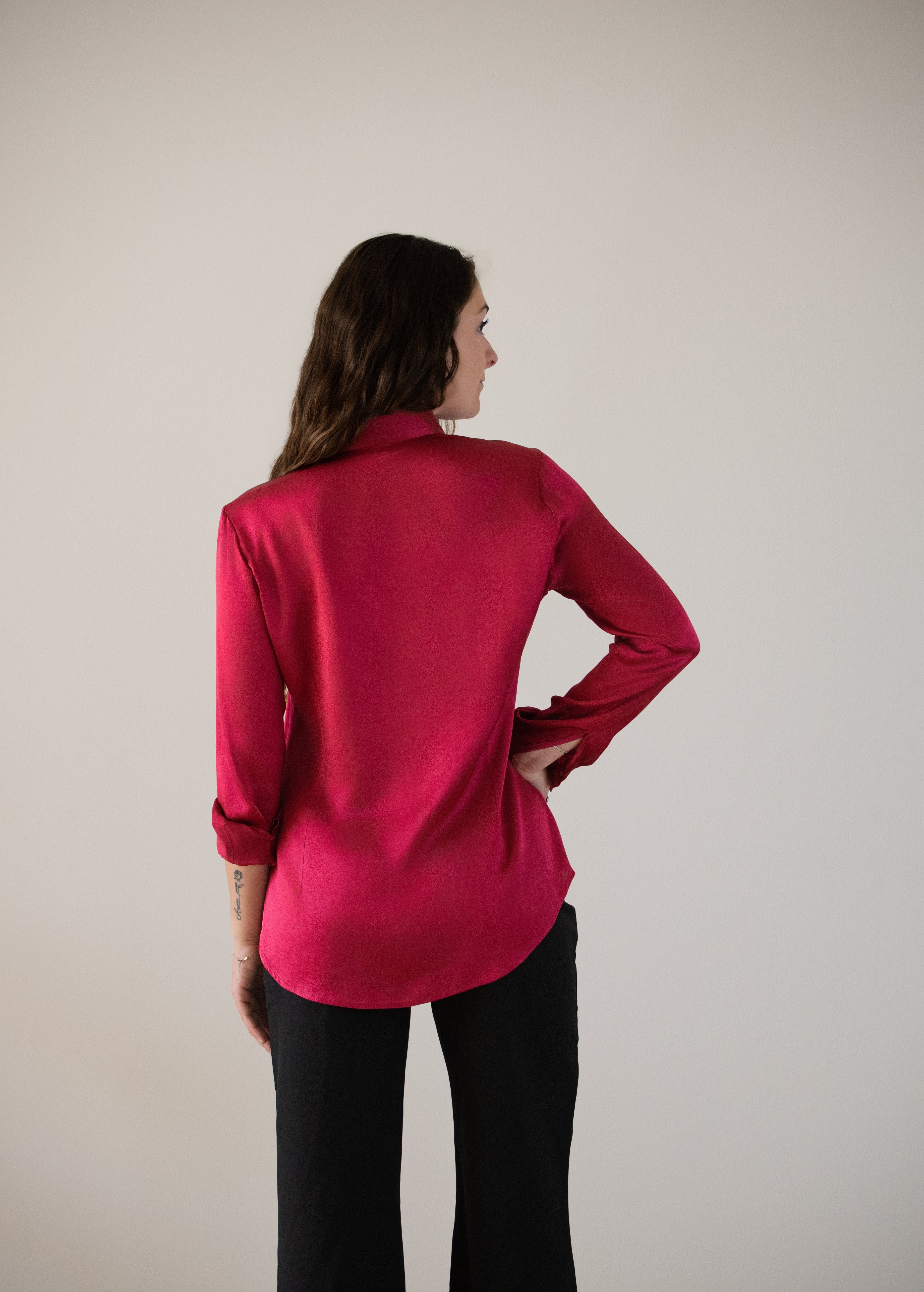 Camicia classica in raso di seta | Burgundy