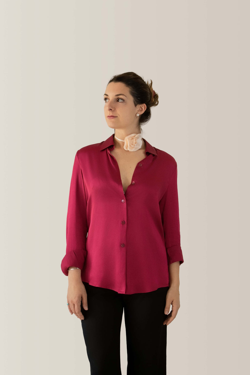 Camicia classica in raso di seta | Burgundy