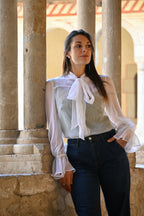 Camicia in seta con fiocco | Cloud Dancer