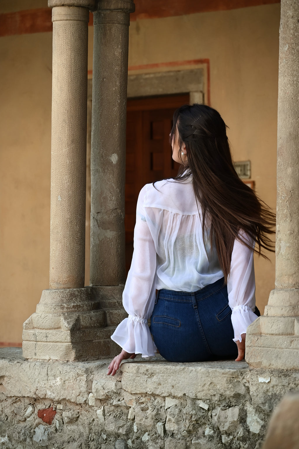 Camicia in seta con fiocco | Cloud Dancer