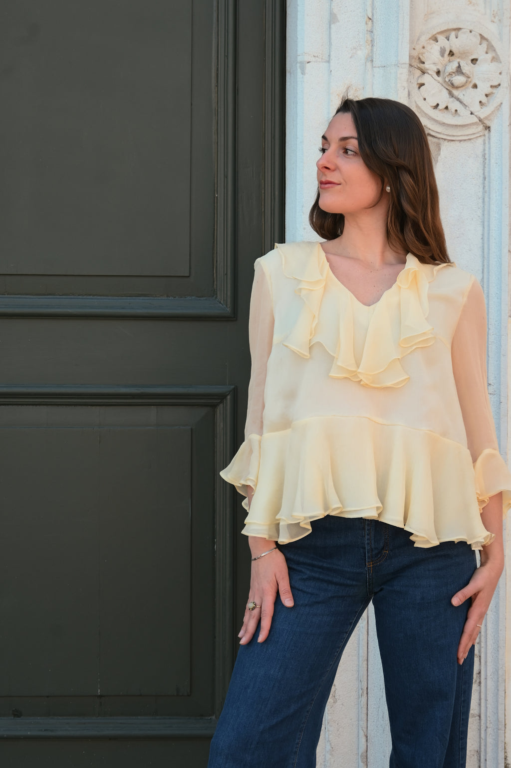 Blusa con volant | Giallo Burro