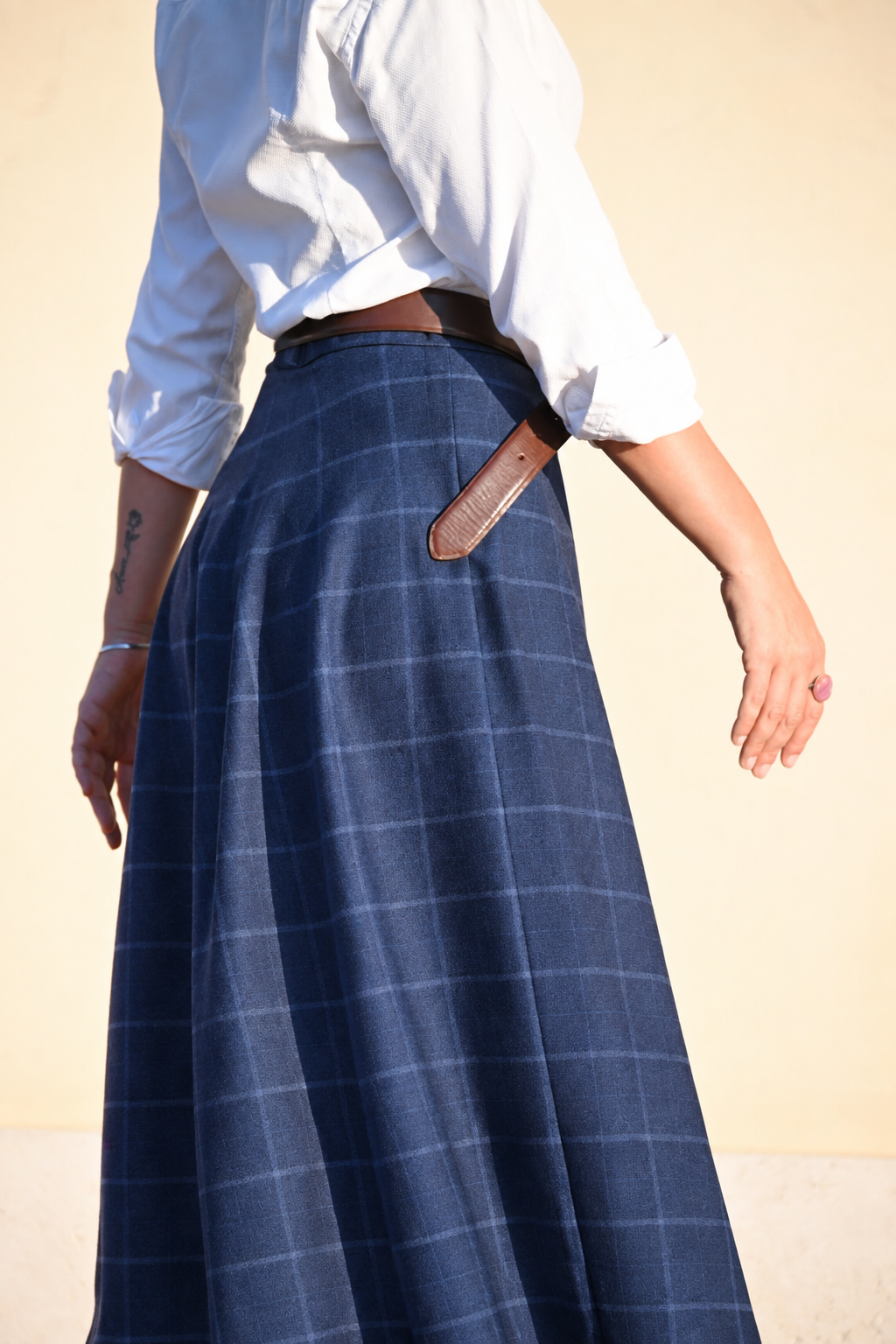 Gonna a mezza ruota in lana | Blu