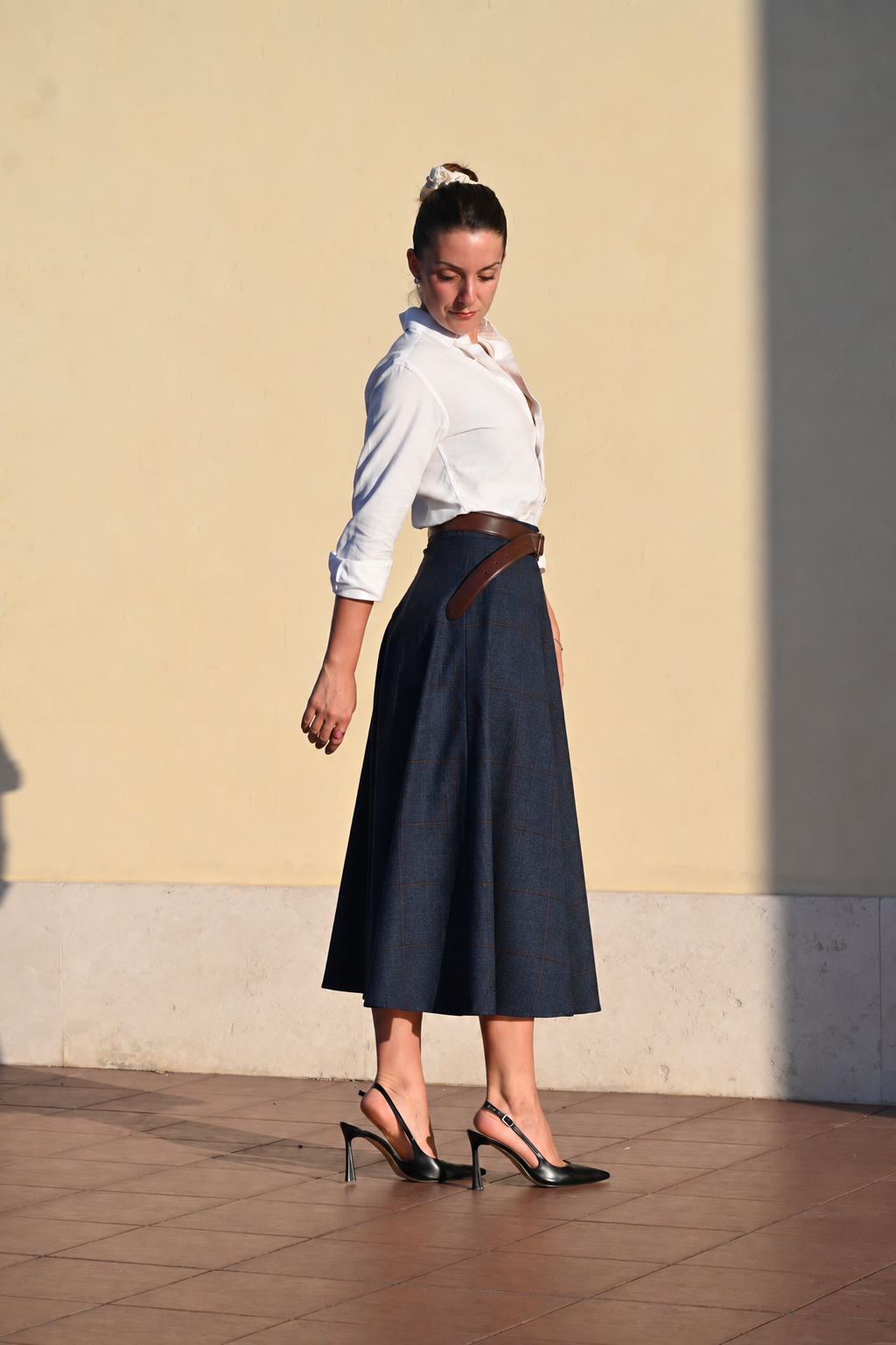 Wool half-circle skirt | Blue