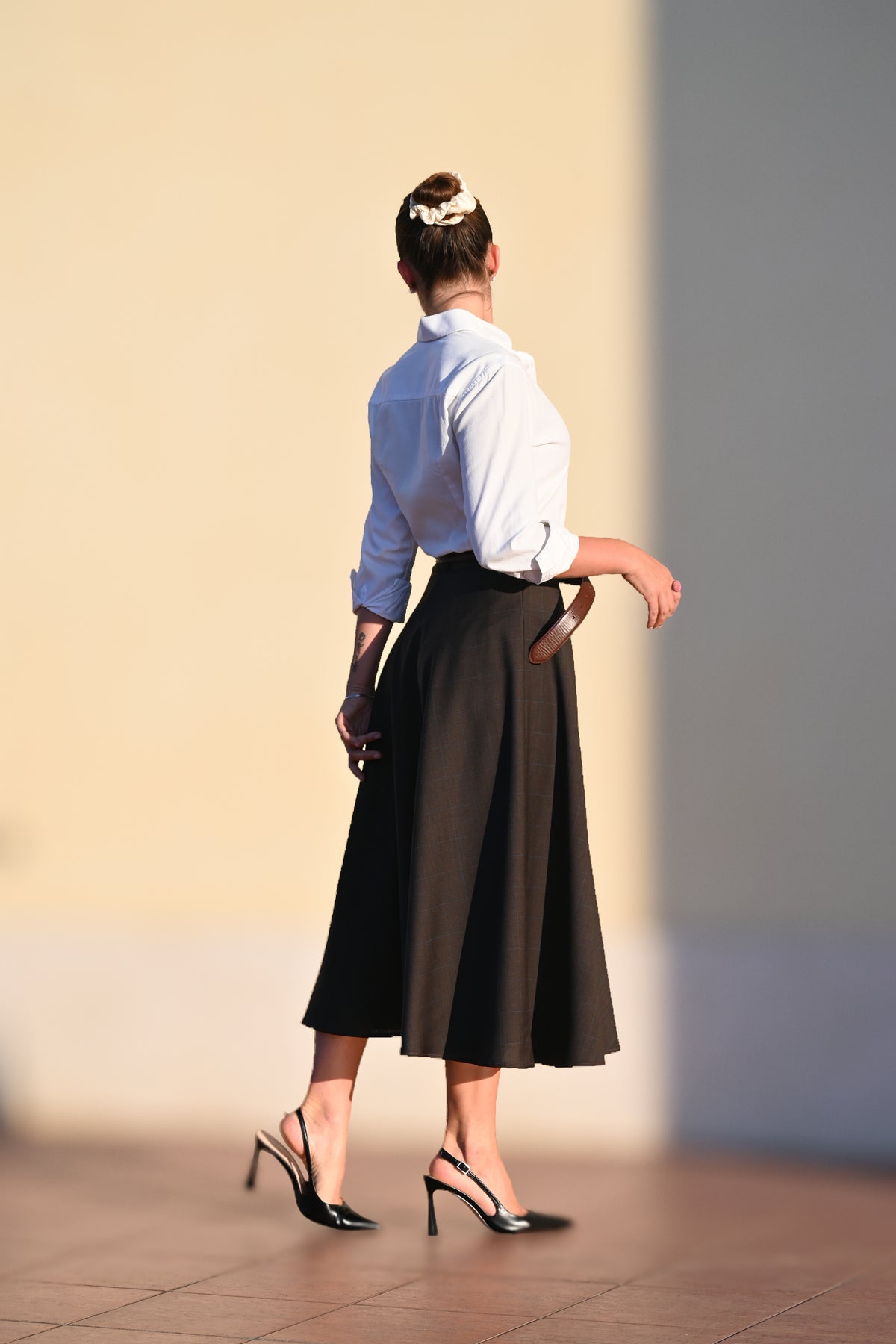 Gonna a mezza ruota in lana | Blu