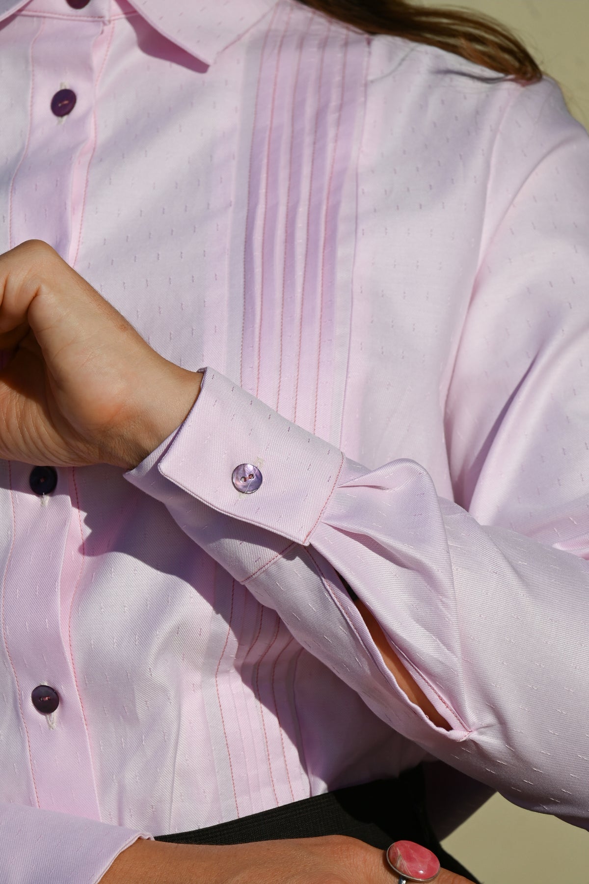 Camicia classica in cotone con plissé | Rosa