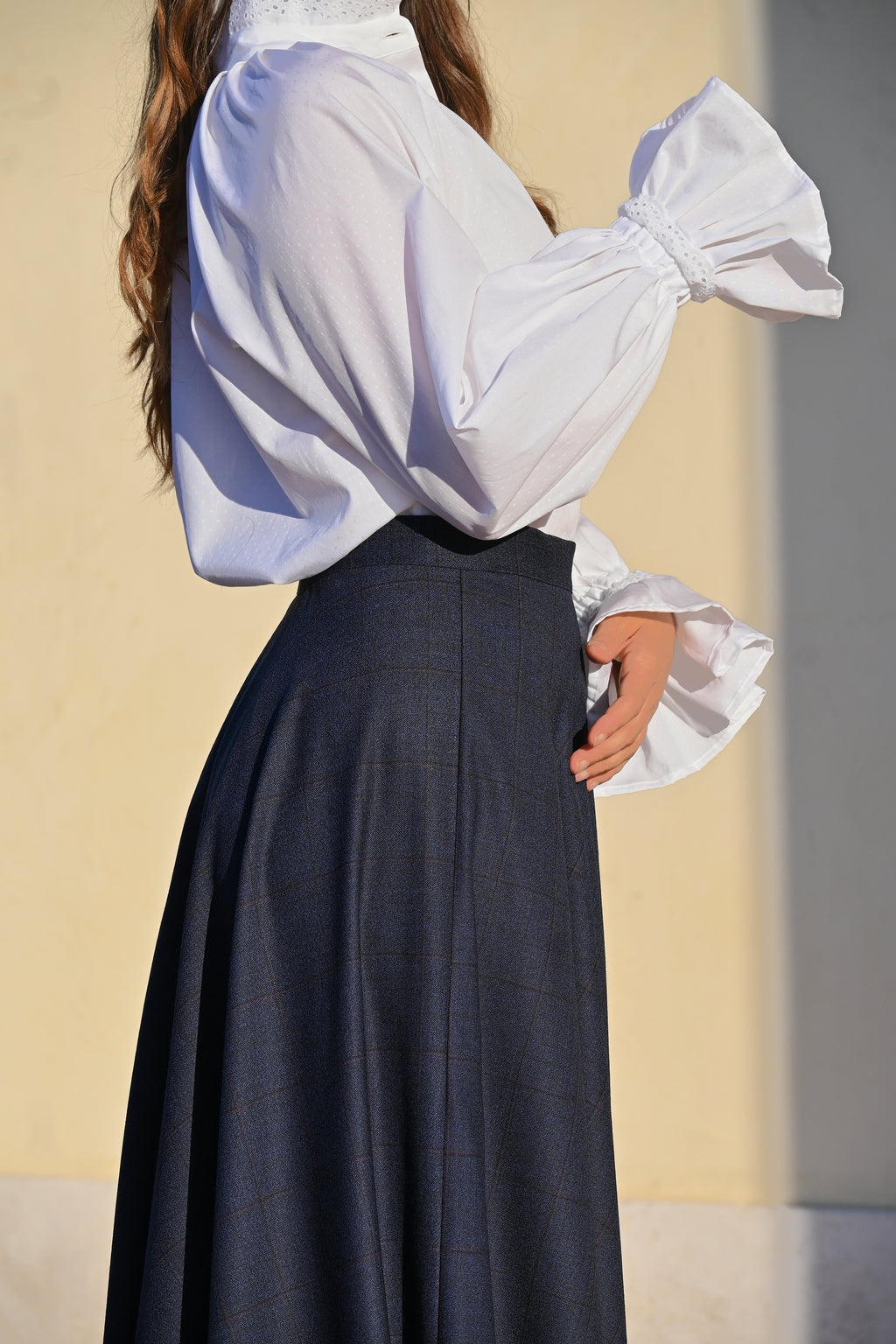 Gonna a mezza ruota in lana | Blu