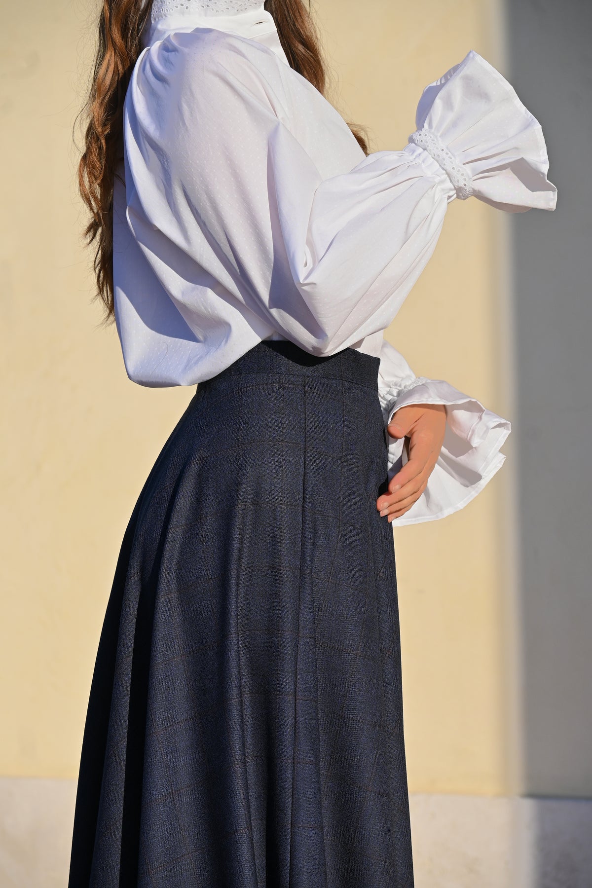 Gonna a mezza ruota in lana | Blu