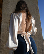 Camicia schiena scoperta in seta | Bianco Perla