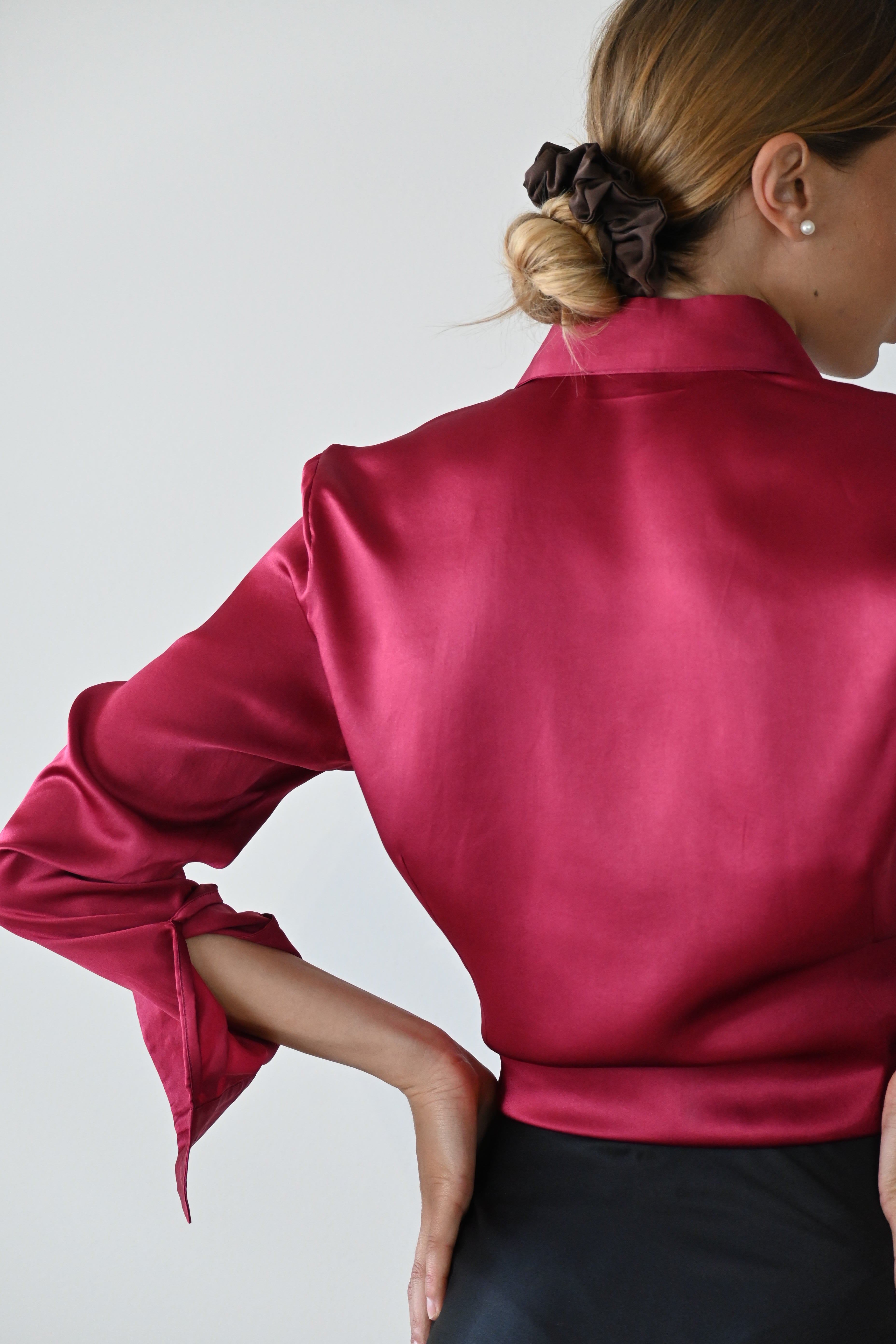 Camicia classica in raso di seta | Burgundy