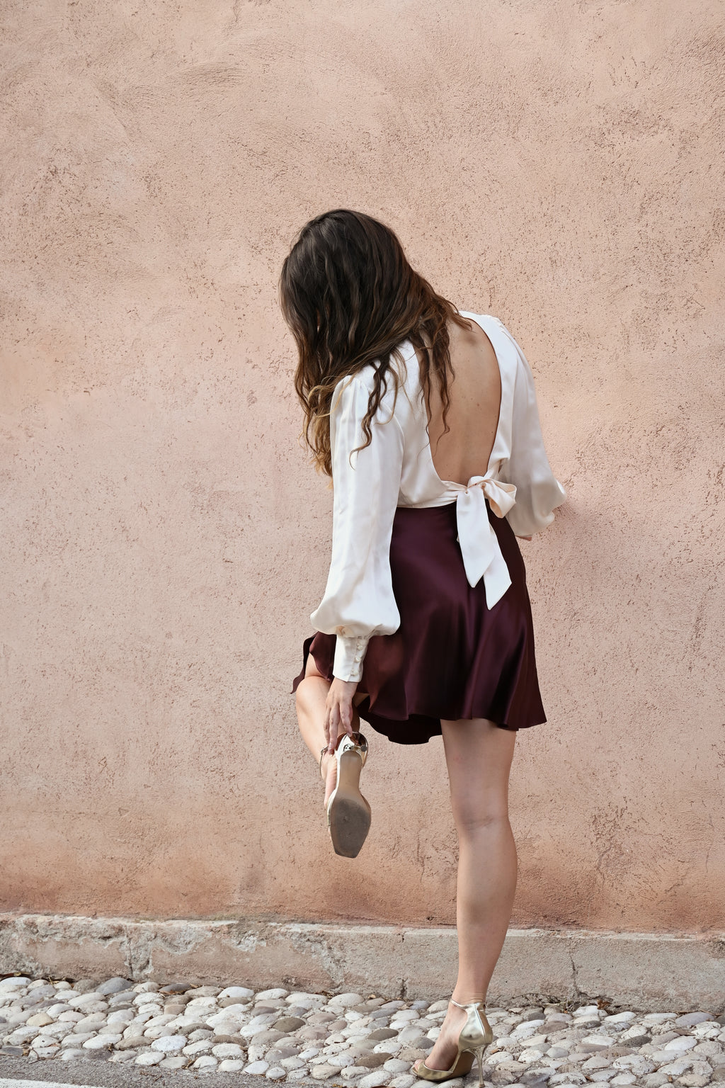 Camicia schiena scoperta in seta | Bianco Perla