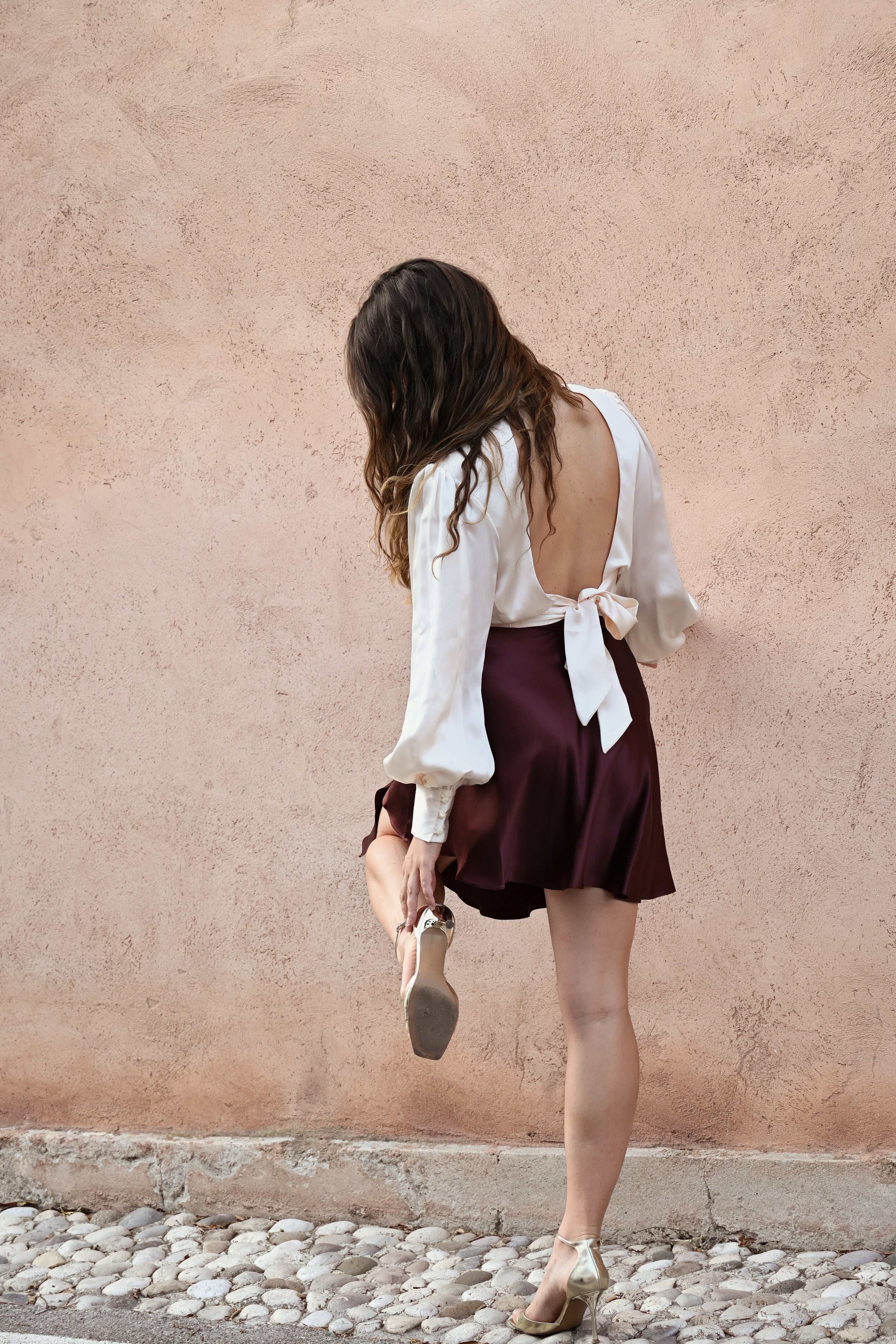 Gonna a portafoglio in seta | Viola Melanzana