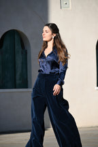 Camicia classica in raso di seta | Blu Navy