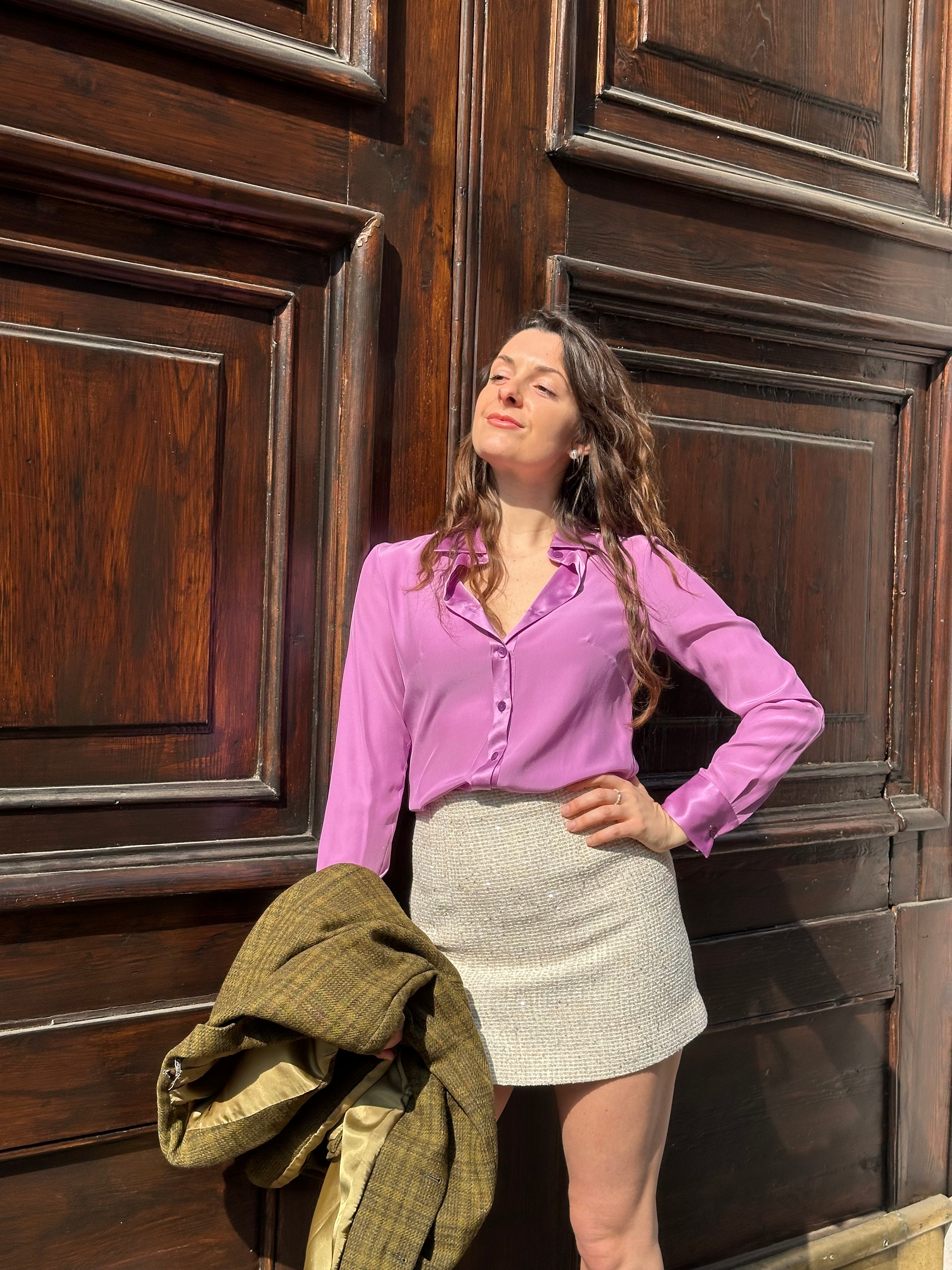 Camicia classica in raso di seta | Glicine