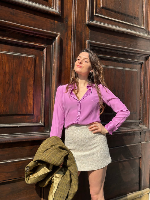 Camicia classica in raso di seta | Glicine