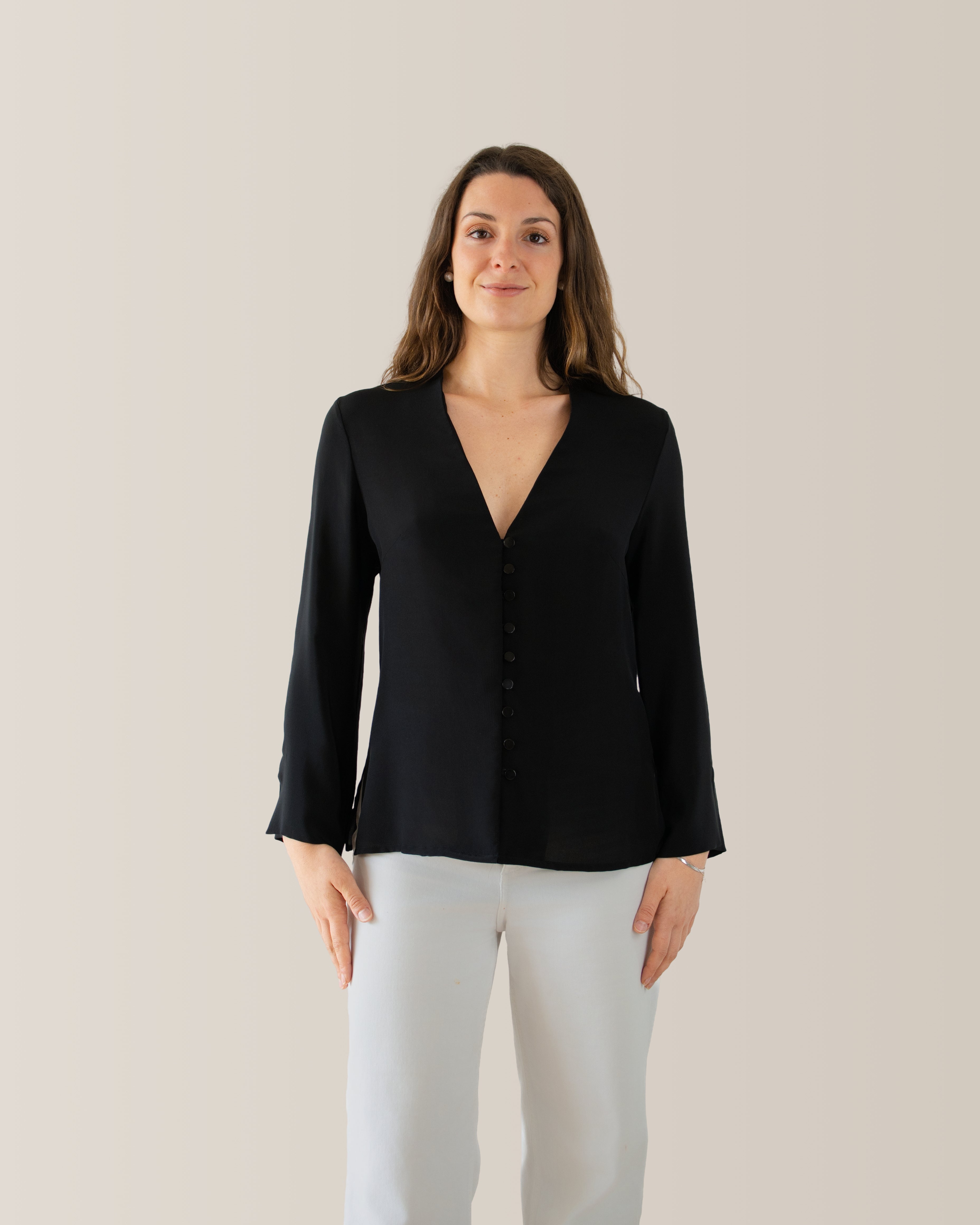 Camicia in seta scollo a V | Nero