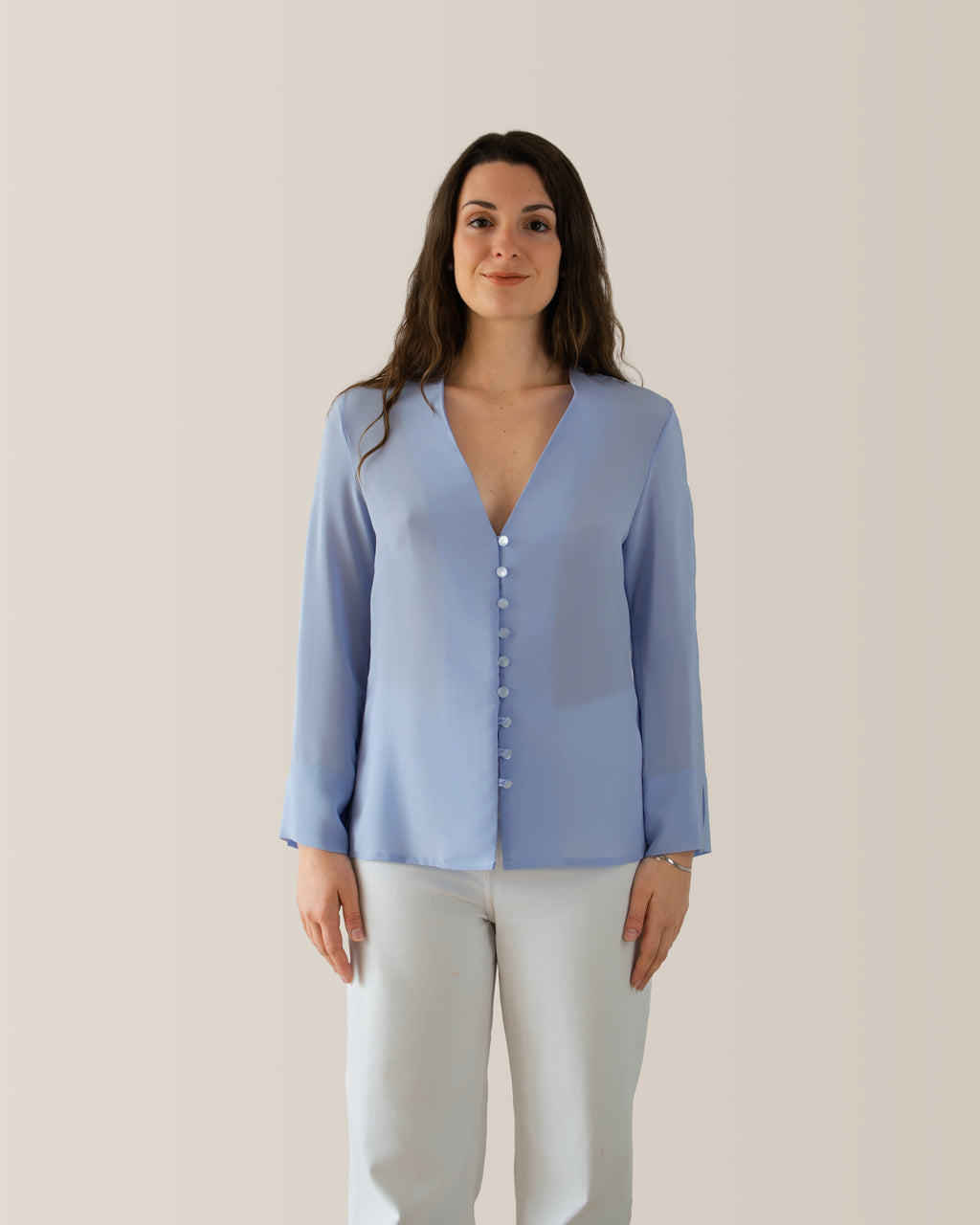 Camicia in seta scollo a V | Azzurro