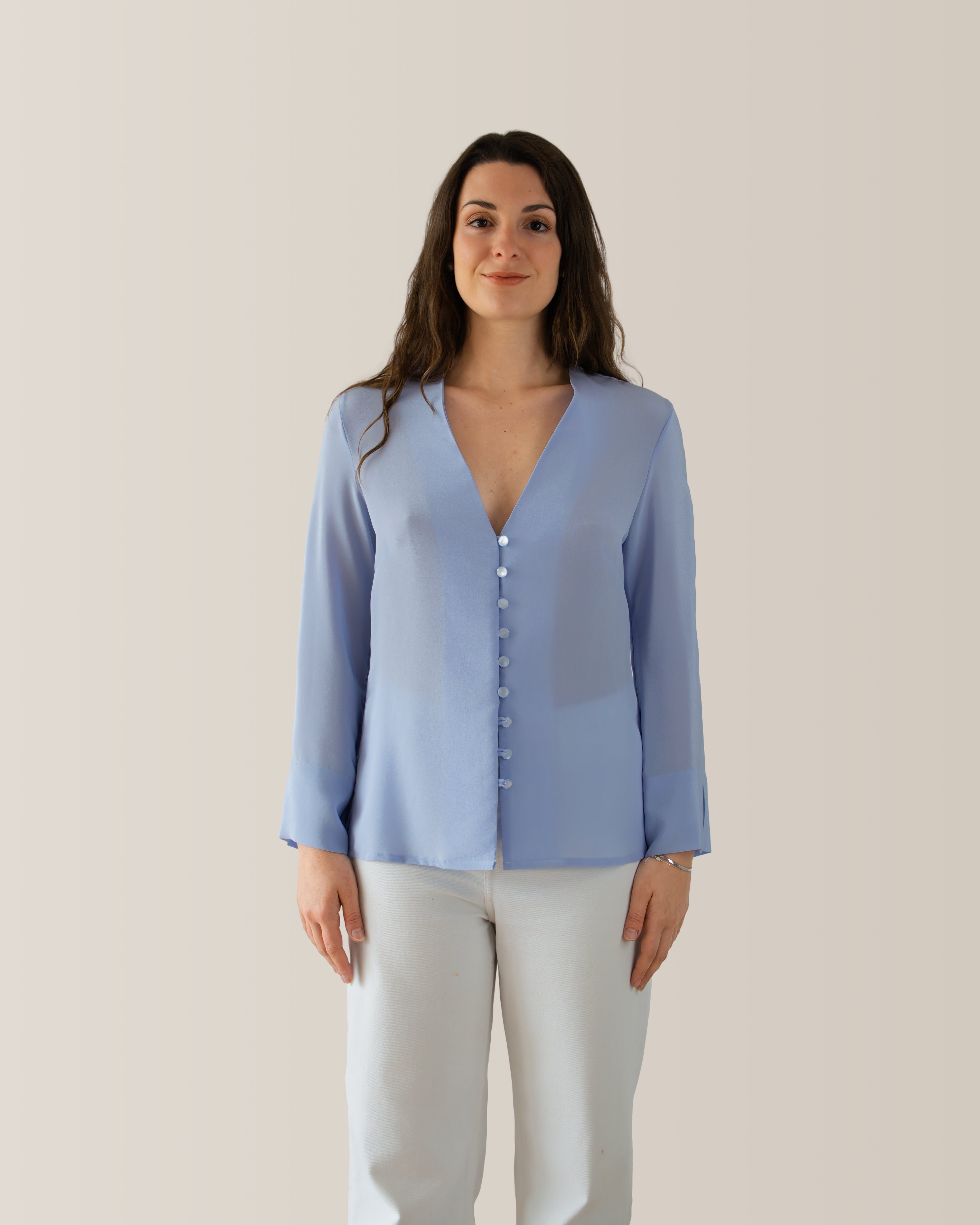Camicia in seta scollo a V | Azzurro