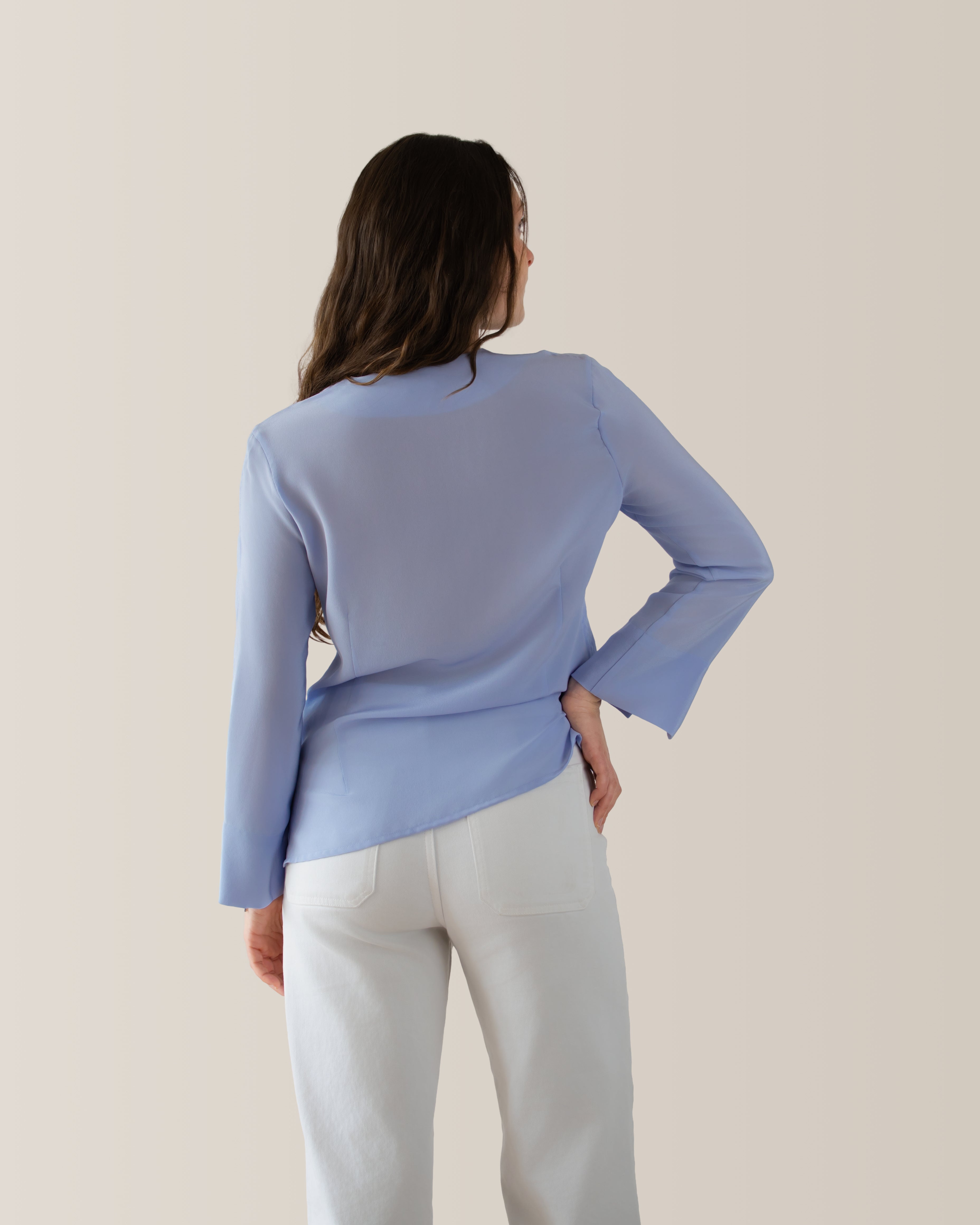 Camicia in seta scollo a V | Azzurro